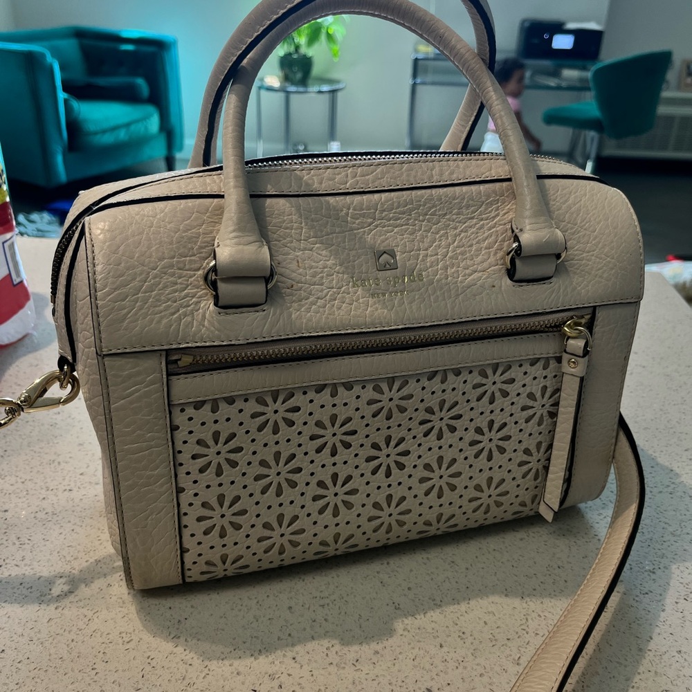 Kate Spade Cream Satchel with Floral Cutouts